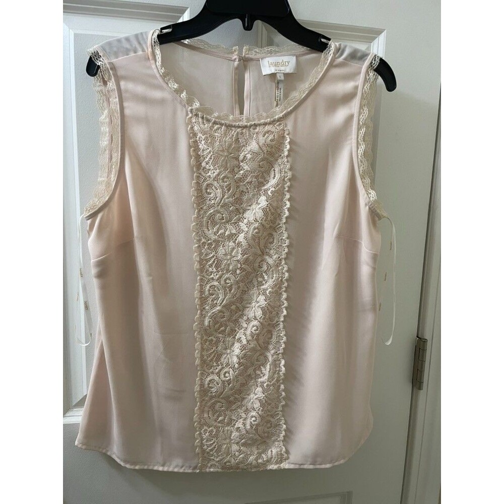 Laundry Shelli Segal Sleeveless Lace Scoop Neck Tank Top Blouse PINK L OFFICE